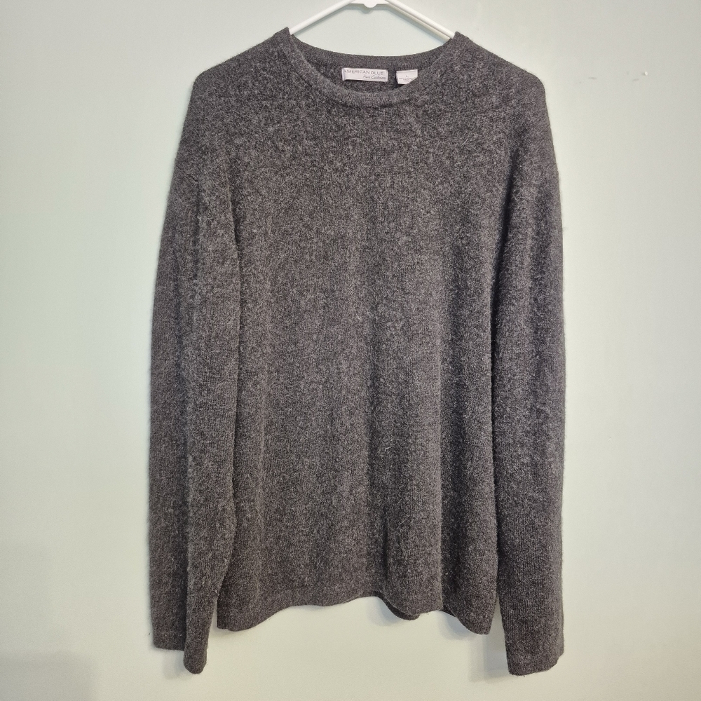 American Blue Men's Quiet Luxury Grey Cashmere Crewneck Sweater Size Large - Picture 2 of 4